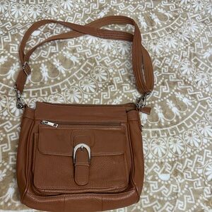Brown 7084 Roma Leathers Front Buckle Concealed Gun Handbag with Key and lock